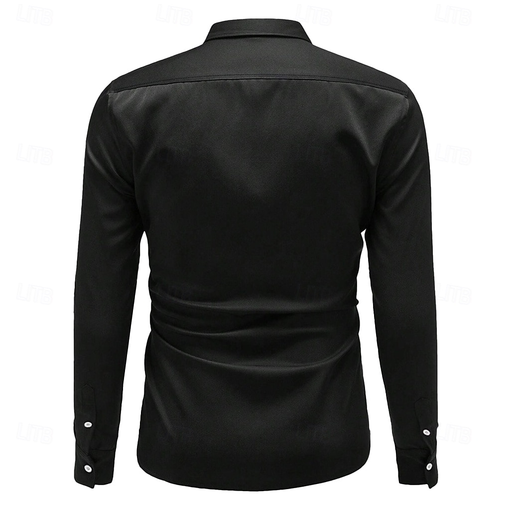 Homens Camisa Social Blusa de cetim Camisa casual camisa de botão Tecido Casamento Férias Preto Branco Vinho Azul Marinha Manga Longa Lapela Primavera & Outono Roupa de 2026 por $26.99 –P4