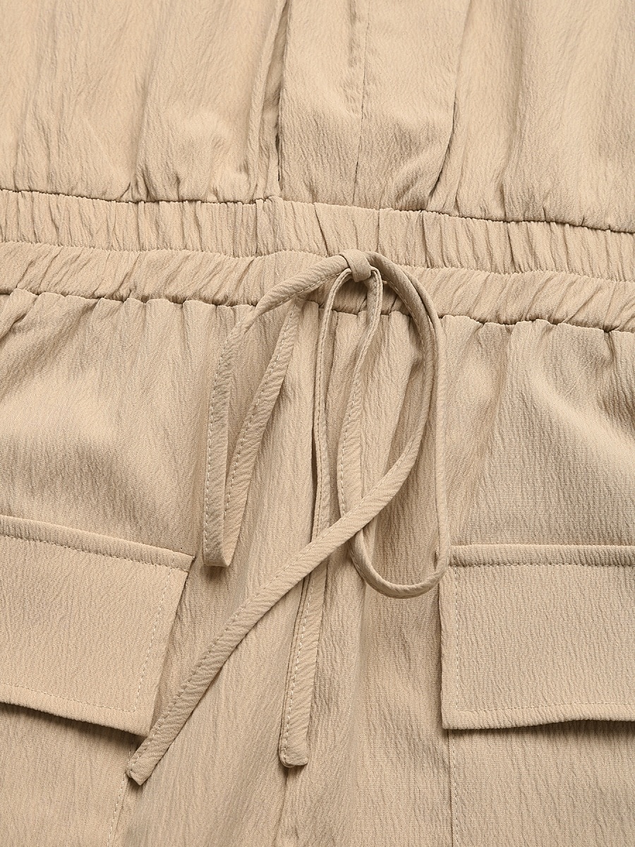 2026年 女性用 標準 ロンパース 活発的 純色 ノースリーブ Ｖネック ポケット ハイウエスト バケーション 日常 レギュラー カーキ色 夏  コレクション – $38.99 –P9