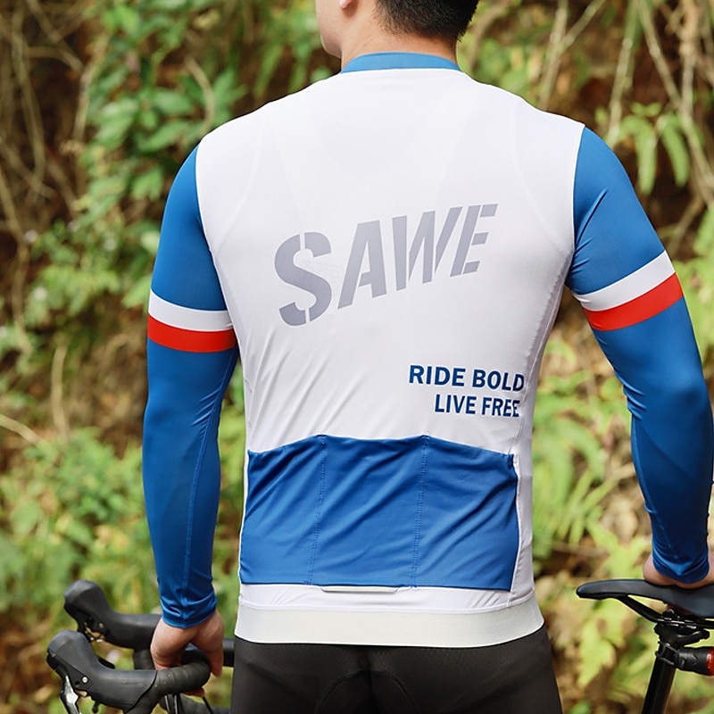 Homme Maillot de cyclisme Bloc de Couleur manche longue Cyclisme Maillot avec 3 poches arrière VTT Vélo tout terrain Séchage Rapide Respirant Des sports Blanche Bleu Vêtement Tenue de 2025 ? $61.99 –P13
