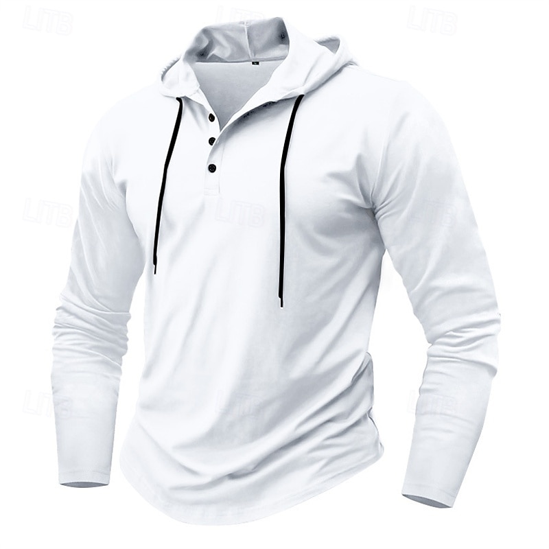 Herren T Shirt Henley Hemd T-Shirt Langarmshirt Langarm Henley Frühling Herbst Einfach Mode Designer Basic Knöpfe Urlaub Straße Ausgehen Schwarz Weiß Marineblau Top T-Shirt für Herren 2025 - $21.99 –P15