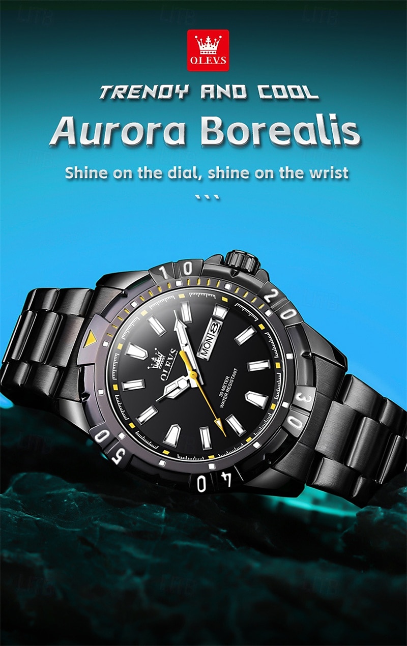 Il nuovo orologio da business da uomo del marchio Olevs orologio classico verde fantasma d'acqua visualizzazione del calendario settimana orologio al quarzo impermeabile moda sportiva del 2025 a $38.99 –P3