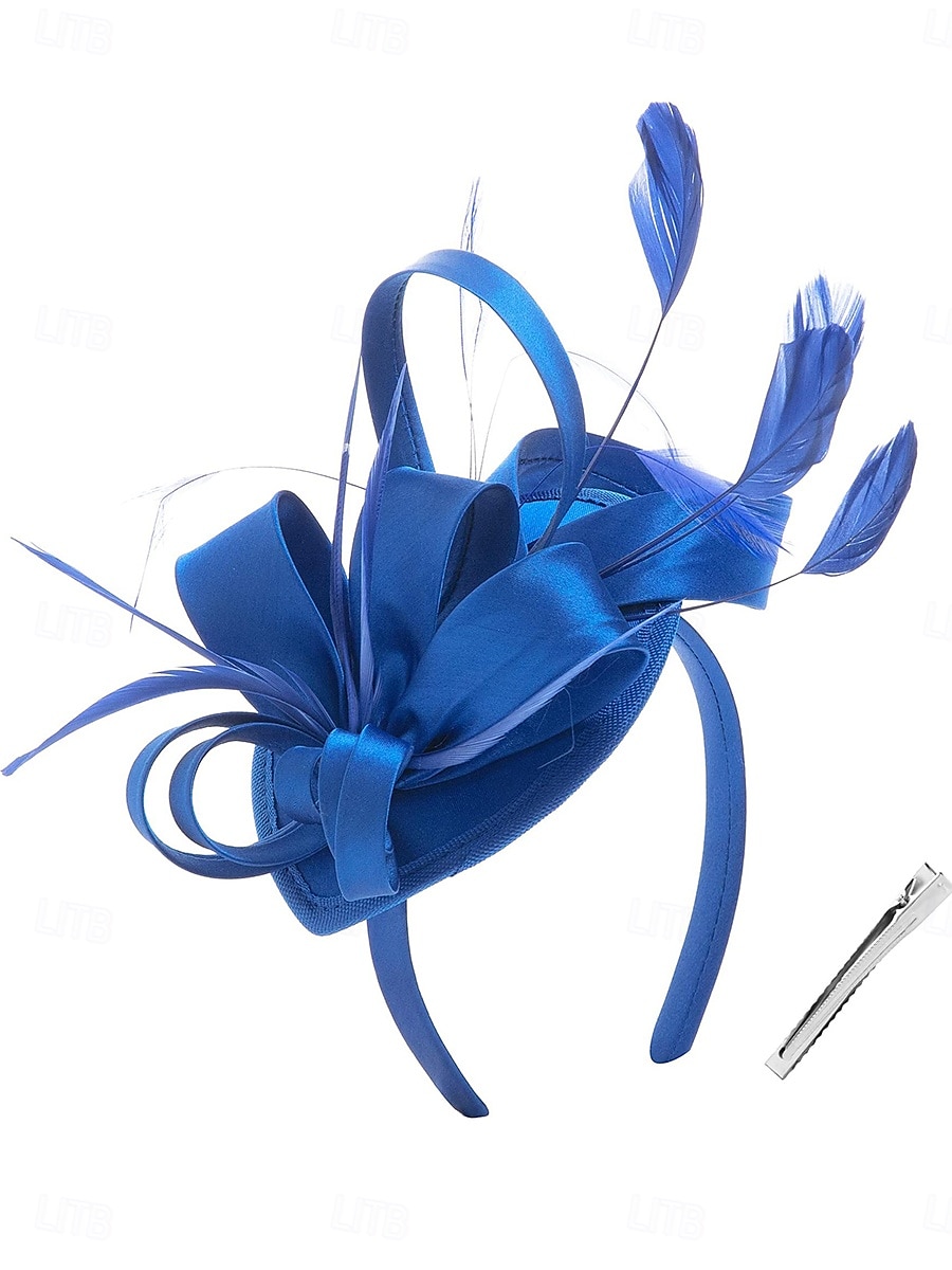 Fascinátory hedvábné jako satén svatební elegantní vintage s peřím tylová čelenka pokrývka hlavy fascinátory závodní den šaty 2025 - $20.99 –P5