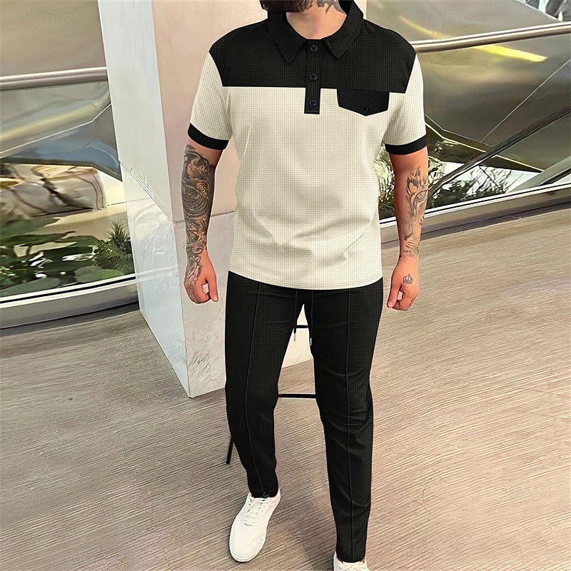 Men's Golf Shirt Golf Polos Shirts Work Casual Lapel Short Sleeve Basic Modern Color Block Patchwork Buttons Summer Spring Regular Fit Wine Green Khaki Gray Golf Shirt 2025 - $31.99 –P1