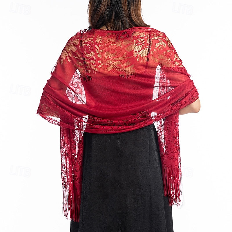 Ladiery Women's Floral Lace Scarf Shawl with Tassels, Soft Mesh Fringe Wraps for Wedding Evening Party Dresses 2025 - $16.49 –P15