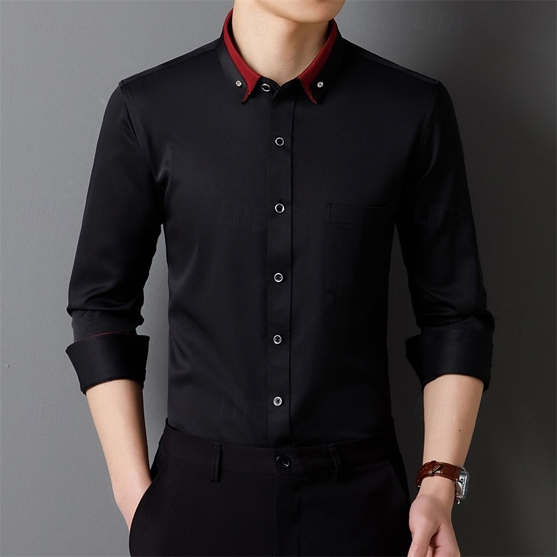 Per uomo Camicia Camicie Camicia con bottoni Tinta unica Matrimonio Feste Nero Bianco Rosa Vino Manica lunga Bavero Primavera Autunno Abbigliamento Tasche del 2025 a $21.99 –P8
