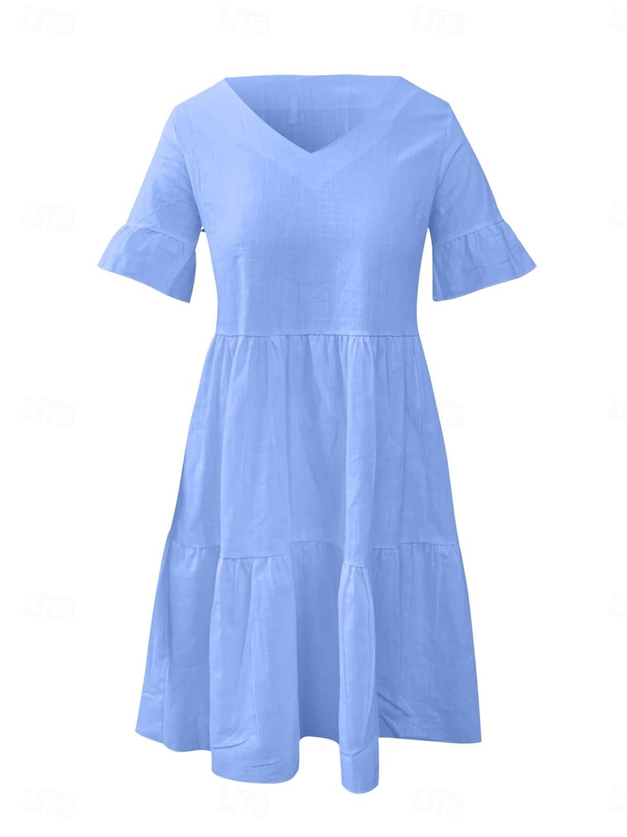 Damen Minikleid Weißes Kleid Casual kleid Rüschenkleid Kleid mit Puffärmeln Basic Brautkleider schlicht Urlaub Täglich Regular Fit Glatt Ärmellos V Ausschnitt Weiß Gelb Blau Sommer 2025 - $21.99 –P5