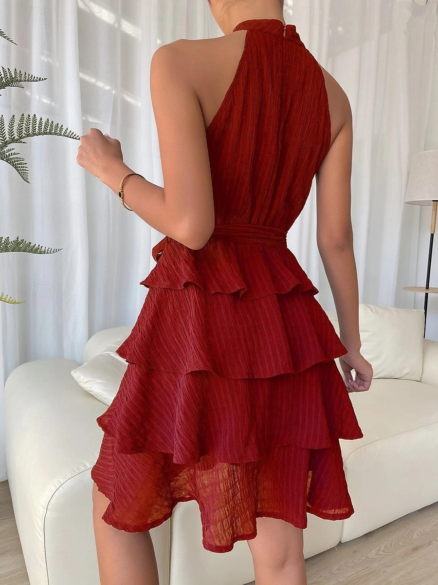 Női Mini Ruha Hétköznapi Ruha A Vonallal Fit And Flare Ruha Alap Hétköznapi Szabadság Napi Rendszeres Illeszkedés Grafikus Ujjatlan Halter Nyak Fekete Piros Kék Lila Nyár 2025 - $30.99 –P4