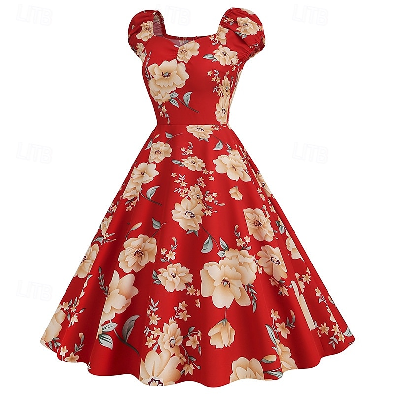 Set 1950s Retro Vintage Rockabilly Tea Length Knee Length Dress Petticoat Tea Dress with Accessories Floral Fit & Flare Swing Fancy Dress Women's Christmas Carnival New Year Revival Tea Party Adults' 2026 - $51.99 –P6