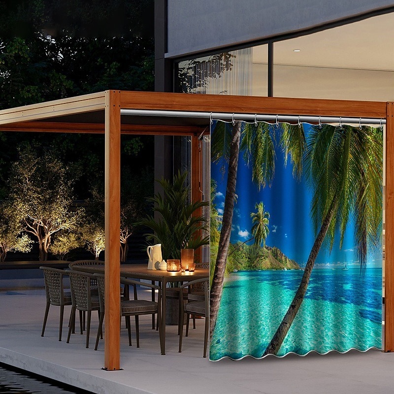 Waterproof Outdoor Curtain Privacy, Sliding Patio Curtain Drapes, Pergola Curtains Grommet 3D Landscape Beach For Gazebo, Balcony, Porch, Party, 1 Panel 2025 - $31.99 –P11