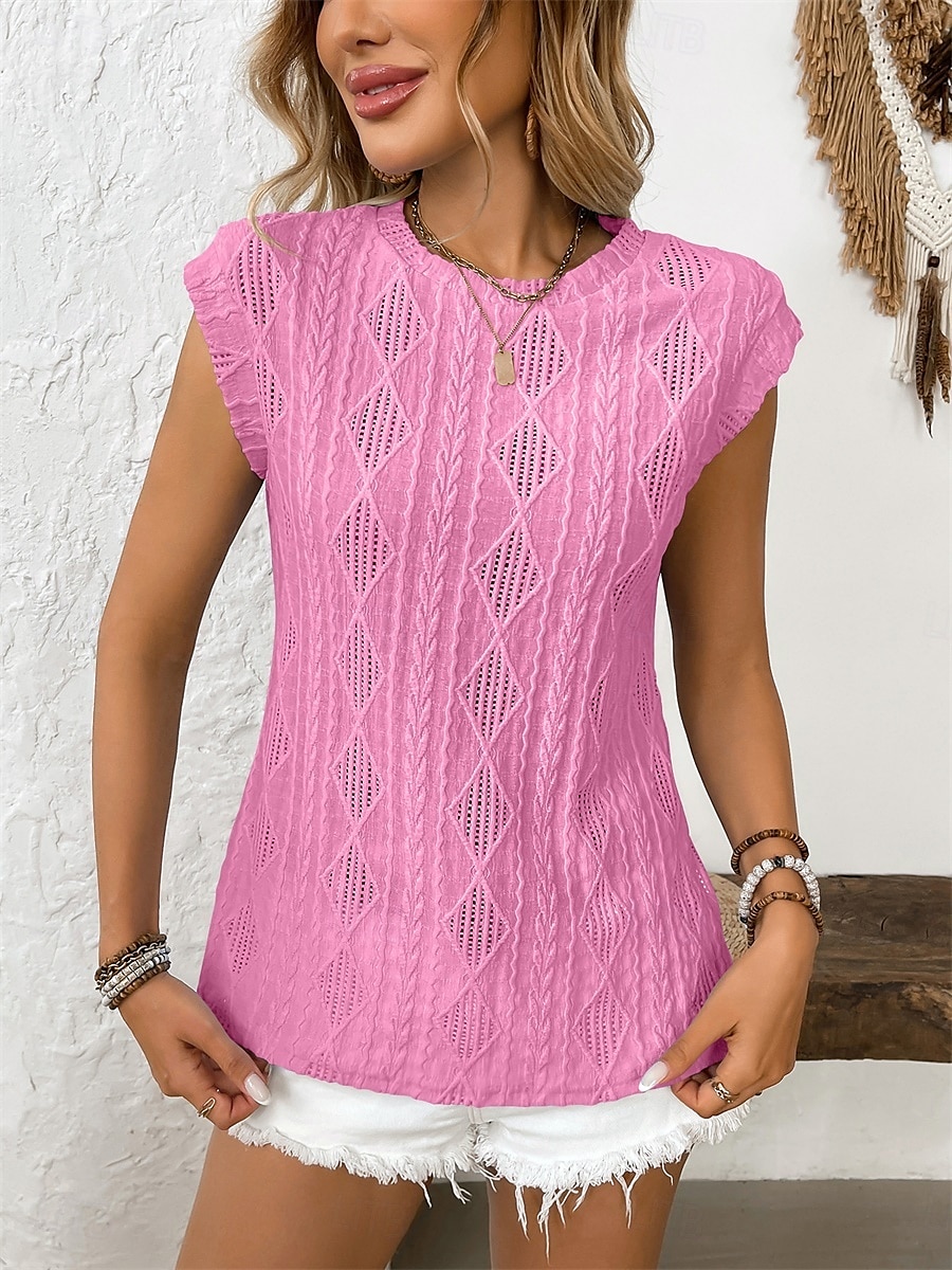 Women's T Shirt Plain Elegant Fashion Modern Sleeveless Crew Neck Regular Tops Daily Weekend White Pink Blue Green Summer Spring 2025 - $21.99 –P7