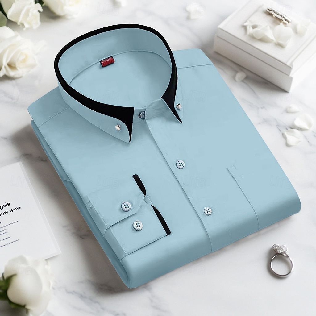 Herren Oberhemd Hemd Bügelfreies Hemd Solide / einfarbig Hochzeit Hellblau Schwarz Weiß Rosa Langarm Umlegekragen Ganzjährig Bekleidung Patchwork 2025 - $26.99 –P7