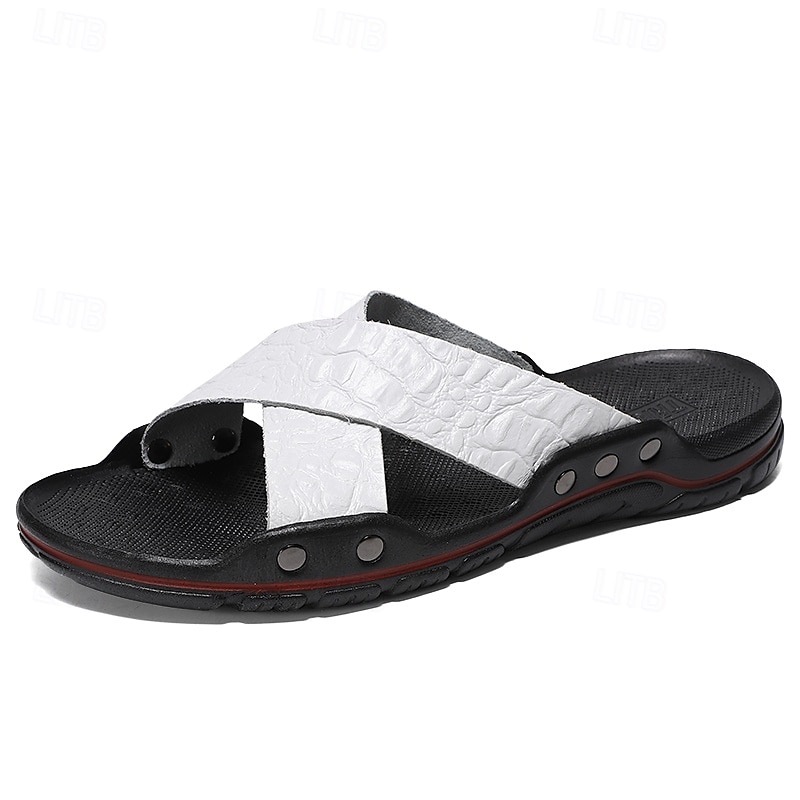 Men's Black Crosstrapped Sandals with Crocodile Pattern and Comfortable Rubber Sole – Casual Outdoor Footwear for Summer, Beach and Daily Wear 2025 - $24.99 –P6