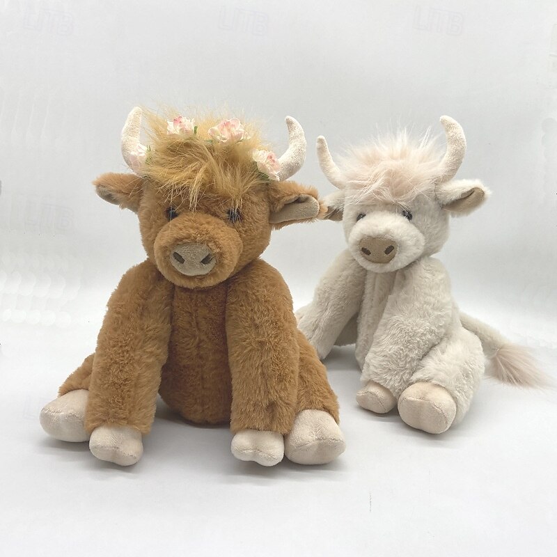 Highland Cow Plush Toy with Movable Joints and Sound, Realistic