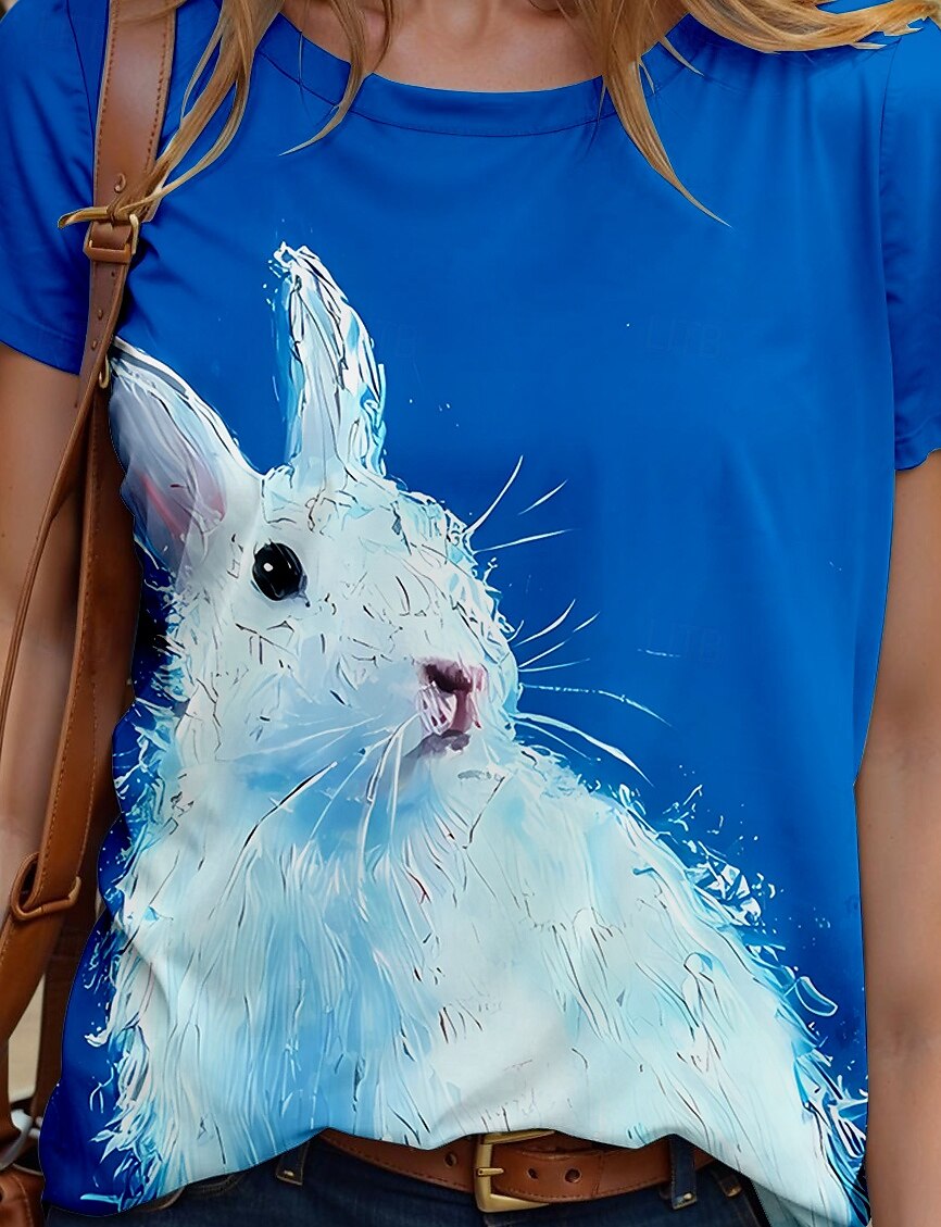 Paște Pentru femei Tricou Grafic Animal Stilat Casual Manșon scurt Rotund Topuri obișnuite Zilnic Sfârșit de săptămână Imprimeu Albastru piscină Vară Primăvară 2025 - $19.99 –P3