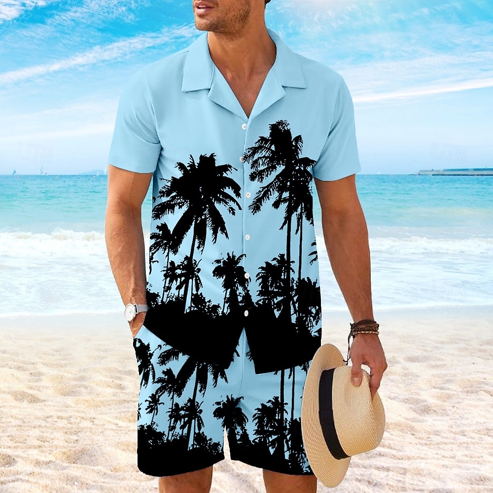 Herren Kokospalme 2St Hemden-Sets Hemd Kurzarm Kurze Hosen Kubanisches Halsband Urlaub Hawaiianisch Party Lässig Täglich 3D-Druck Sommer Rubinrot Weiß Gelb 2026 - $40.99 –P2