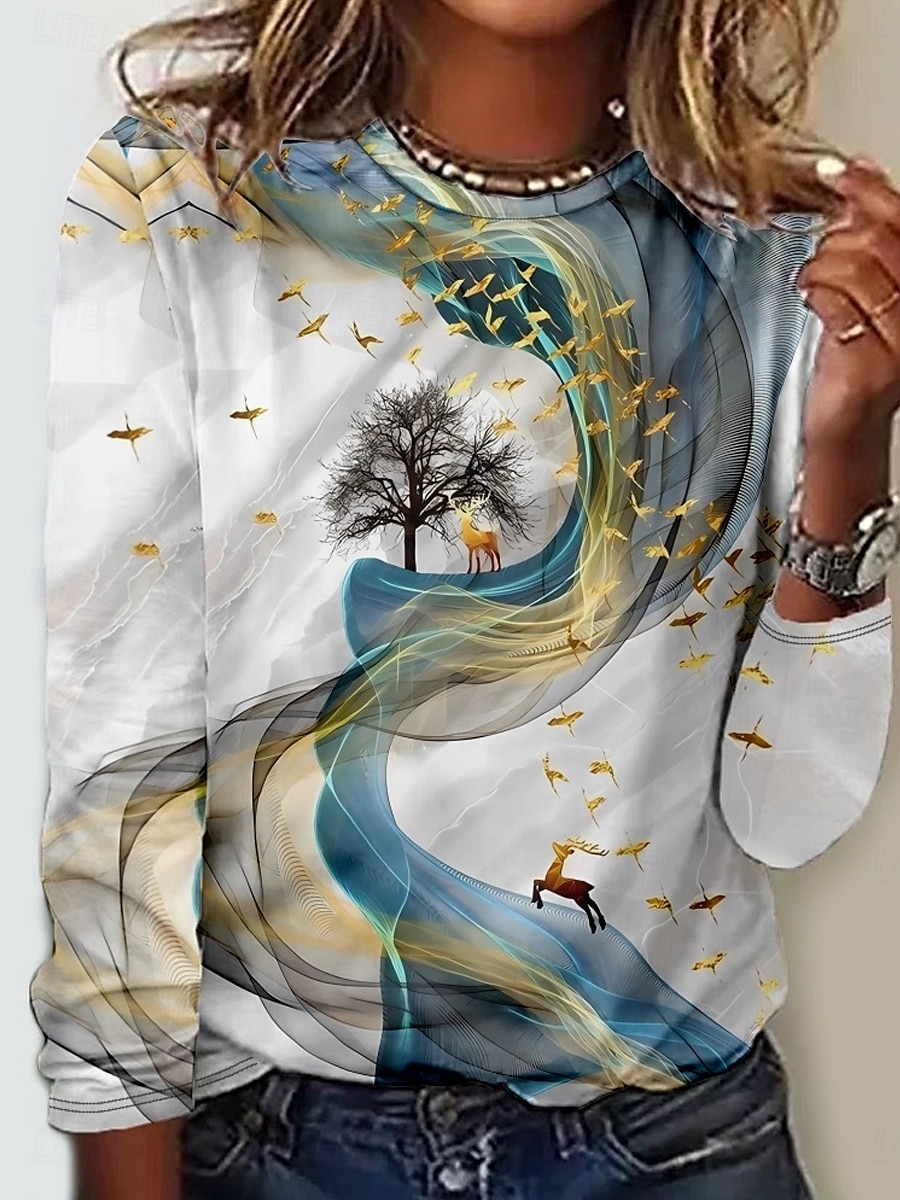 Női Póló Kerek Nyakú Hosszú Ujjú Tunika Virágos Táj Elegáns Vintage Rendszeres Felsők Mindennapi Kimenés Hétvégi Nyomás Fehér Szürke 2025 - $22.99 –P4