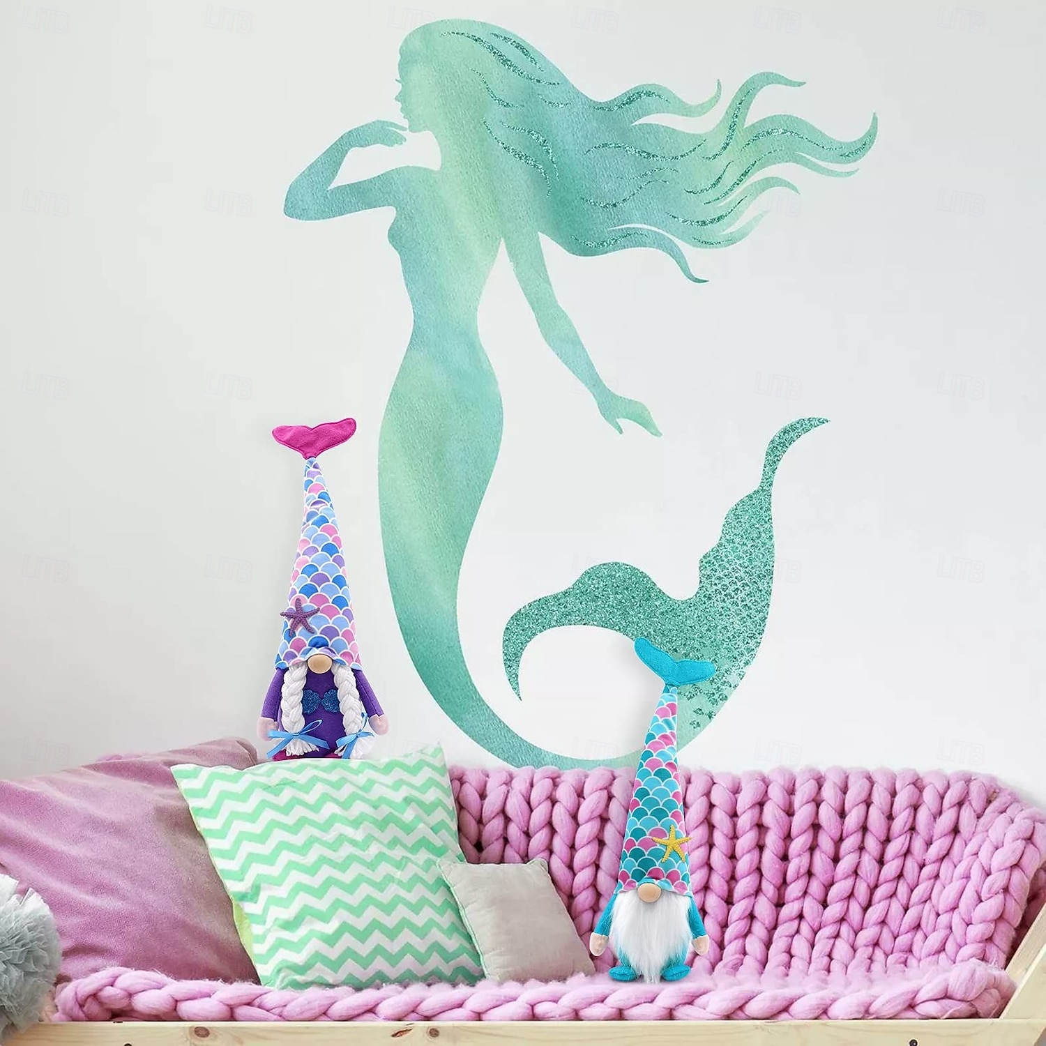 festival do oceano de verão boneca sereia sem rosto, estatueta de gnomo idoso rudolph, ornamento decorativo, presente sazonal de 2025 por $15.99 –P4