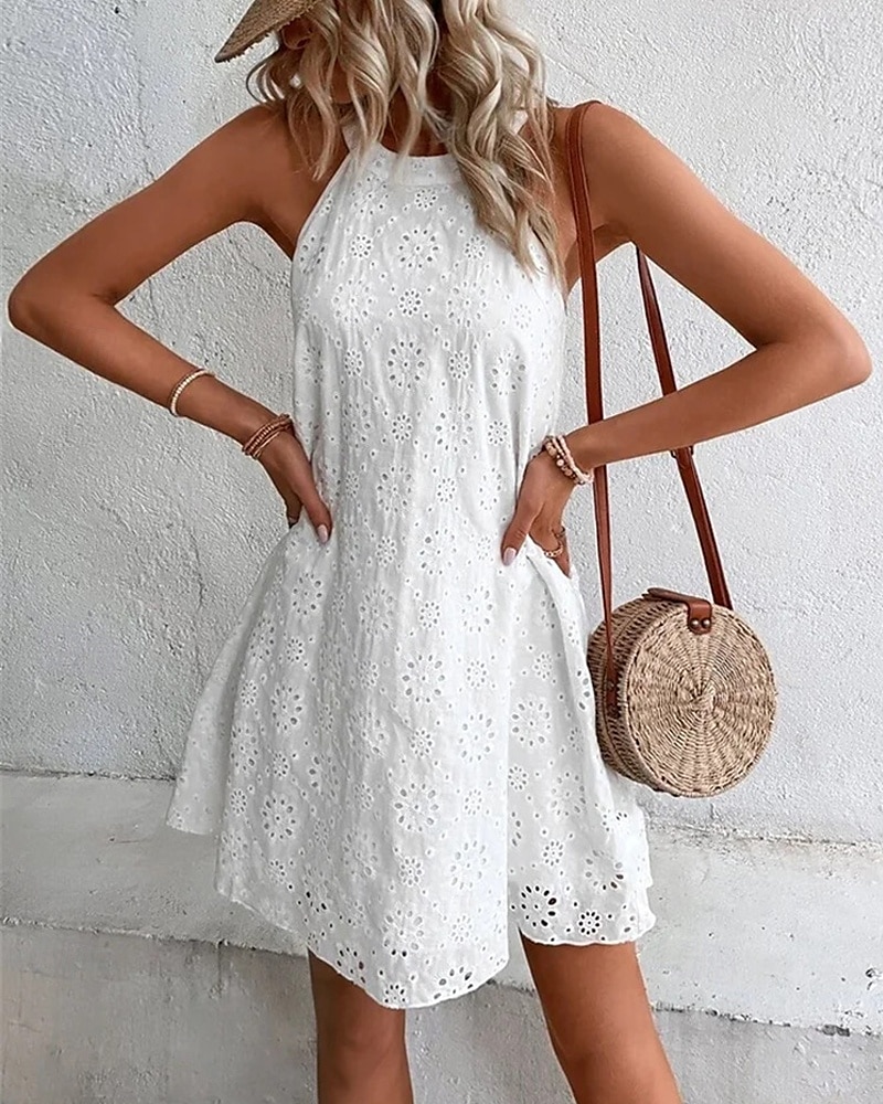 Pentru femei Rochie Mini Rochie albă Rochie casual Rochie decupată Rochie de vară Modă În aer liber Concediu Dată Fit regulat Simplu Fără manșon Gâtul halter Portocaliu Trifoi Bej Vară Primăvară 2025 - $24.99 –P3