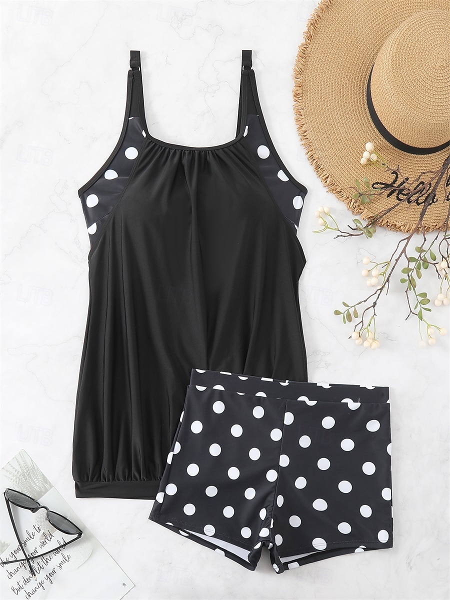 Women's Swimwear Bikini 2 Piece Boy Leg Swimsuit Backless Slim Vacation Beach Wear Polka Dot U Neck Sleeveless Bathing Suits 2025 - $23.99 –P2