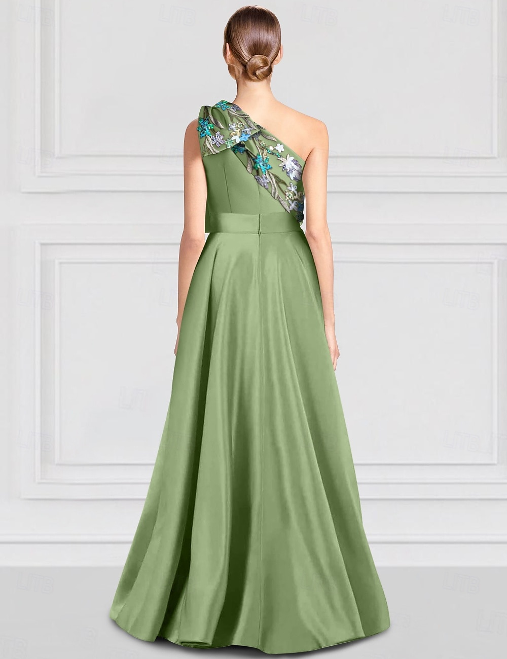 Gröna byxdresser aftonklänning Elegant klänning Formell bröllop längd ärmlös En axel satin med rosett/rosetter slits broderi 2025 - $174.99 –P2