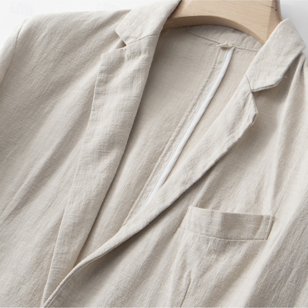 Herre Blazer i lin drakter Bryllup jubileum Feriereise Elegant Nøytral Vår & Vinter Lin i bomull Helfarge Knapper comfy Enkelt Brystet Enn-knapp Blazer Svart Mørkerød Navyblå Grønn 2025 - $49.99 –P10