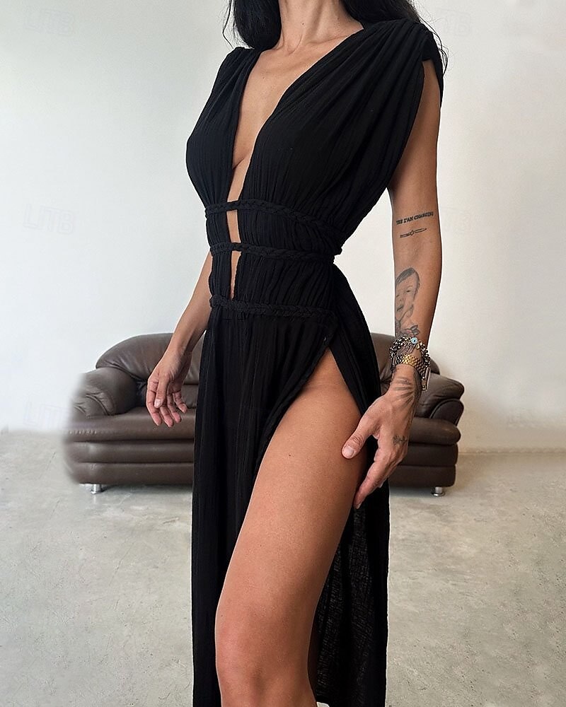 Pentru femei Rochie Lunga Rochie Maxi Rochii inspirate din in Rochie în carouri Rochie casual Rochie de vară Modă În aer liber Concediu Dată Fit regulat Simplu Fără manșon În V Negru Maro Bej Var 2025 - $36.99 –P10