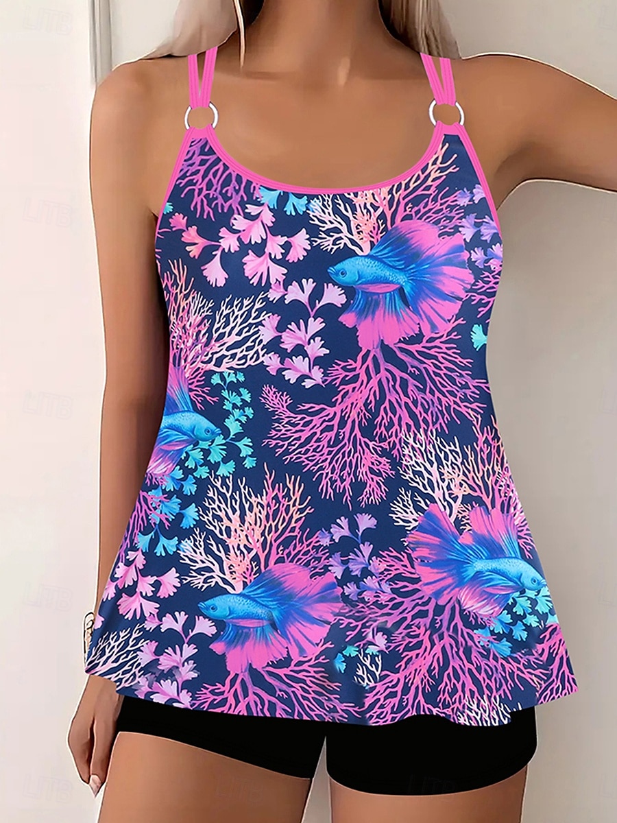 Dam Badkläder Bikini 2 st Pojkeben Baddräkt Öppen rygg Smal Semester Standkläder Grafisk U-hals Ärmlös Baddräkter 2025 - $28.99 –P2