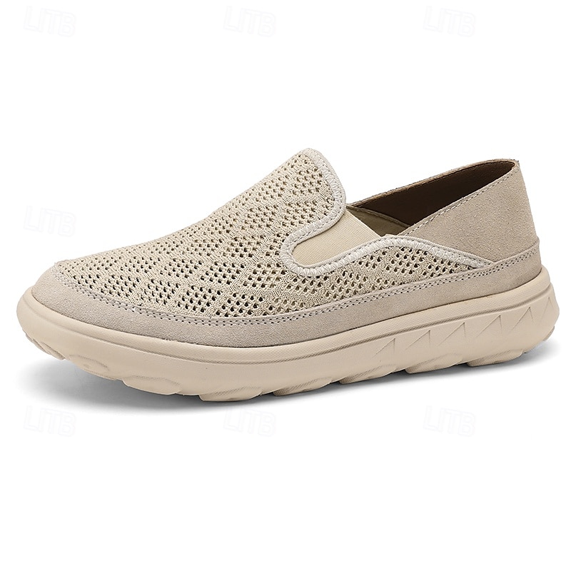 Beige Slip-On-Sneaker für Herren mit atmungsaktivem Mesh-Obermaterial und gepolsterter Sohle für bequemen Freizeitkomfort 2025 - $42.99 –P5