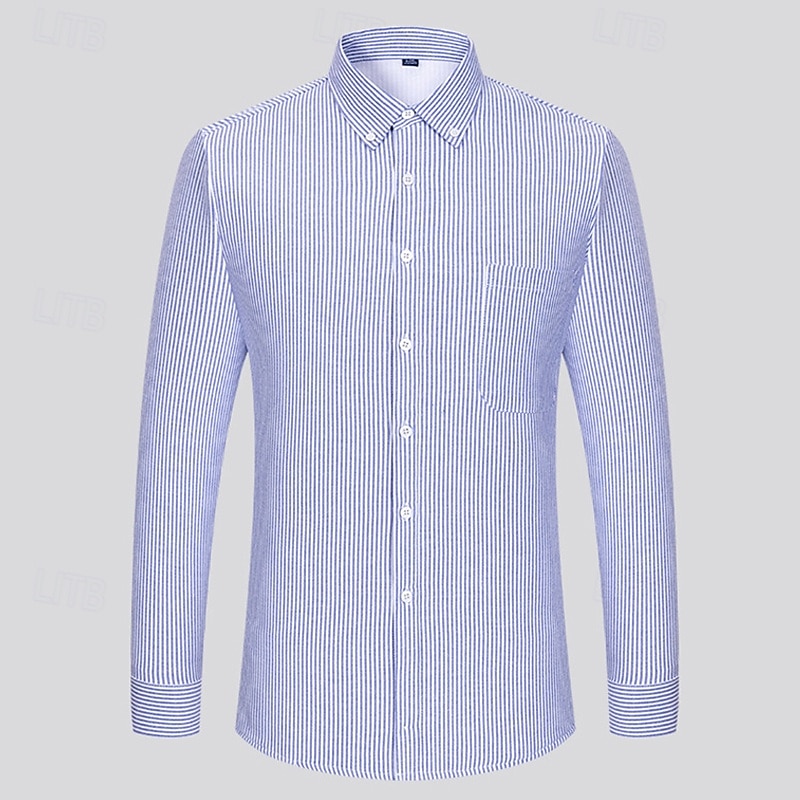 Herr Skjorta Knapp upp skjorta Randig Bröllop Fest Vit Marinblå Blå Himmelsblå Långärmad Kavajslag Höst Vinter Kläder Fleece 2025 - $29.99 –P10