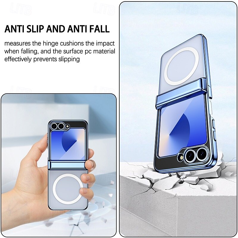 Phone Case For Samsung Galaxy Z Flip 7 Z Flip 6 Z Flip 5 Back Cover Magnetic Support Wireless Charging Shockproof Retro Plating PC 2025 - $22.99 –P3