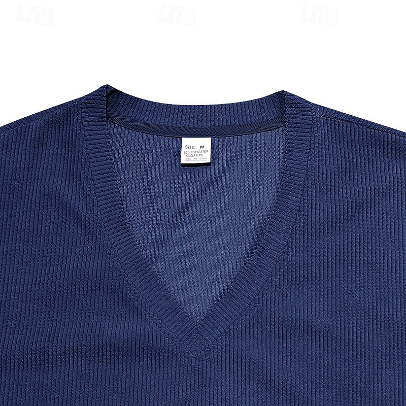 Men's Corduroy Shirt Short Sleeve Shirt Tee Top Short Sleeve V Neck Spring & Summer Summer Solid Color Pit Strip Sports Daily V Neck Warm Casual Outdoor Navy Blue Top Tee for Men 2026 - $25.99 –P7