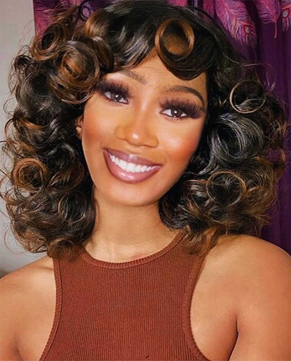 parrucche ricce per donne nere parrucche corte grandi e ricce per donne parrucca afro ondulata con frangia parrucche sintetiche naturali carine per donne afroamericane del 2025 a $26.99 –P1