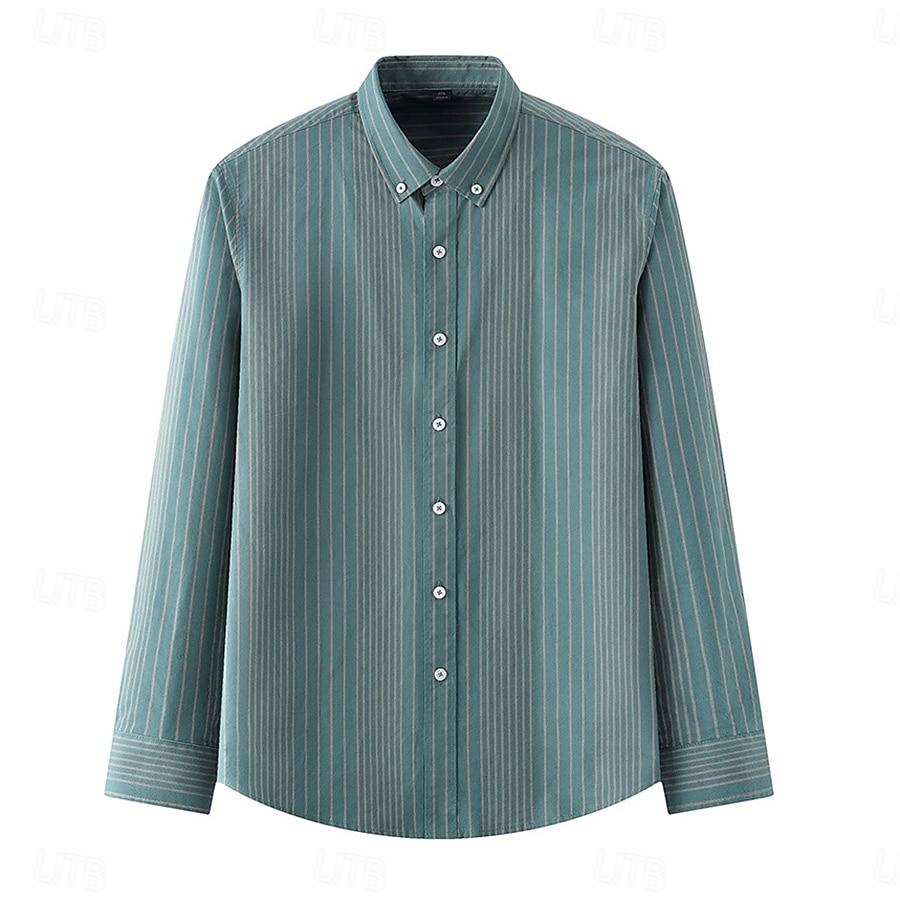 Men's Oxford Shirt Black Navy Blue Green Light Grey Dark Grey Long Sleeve Striped Vertical Stripes Button Down Collar School Wedding Buttons Clothing Apparel Neutral Fashion Daily 2025 - $25.99 –P1