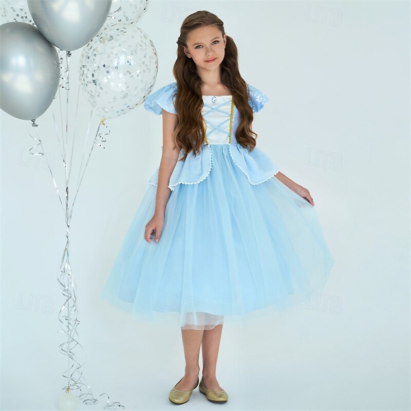 Kids Girls' Dress Color Block Sleeveless Performance Outdoor Mesh Adorable Costume Polyester Midi Casual Dress A Line Dress Tulle Dress Summer Spring 4 years+ Sky Blue 2025 - $31.99 –P3