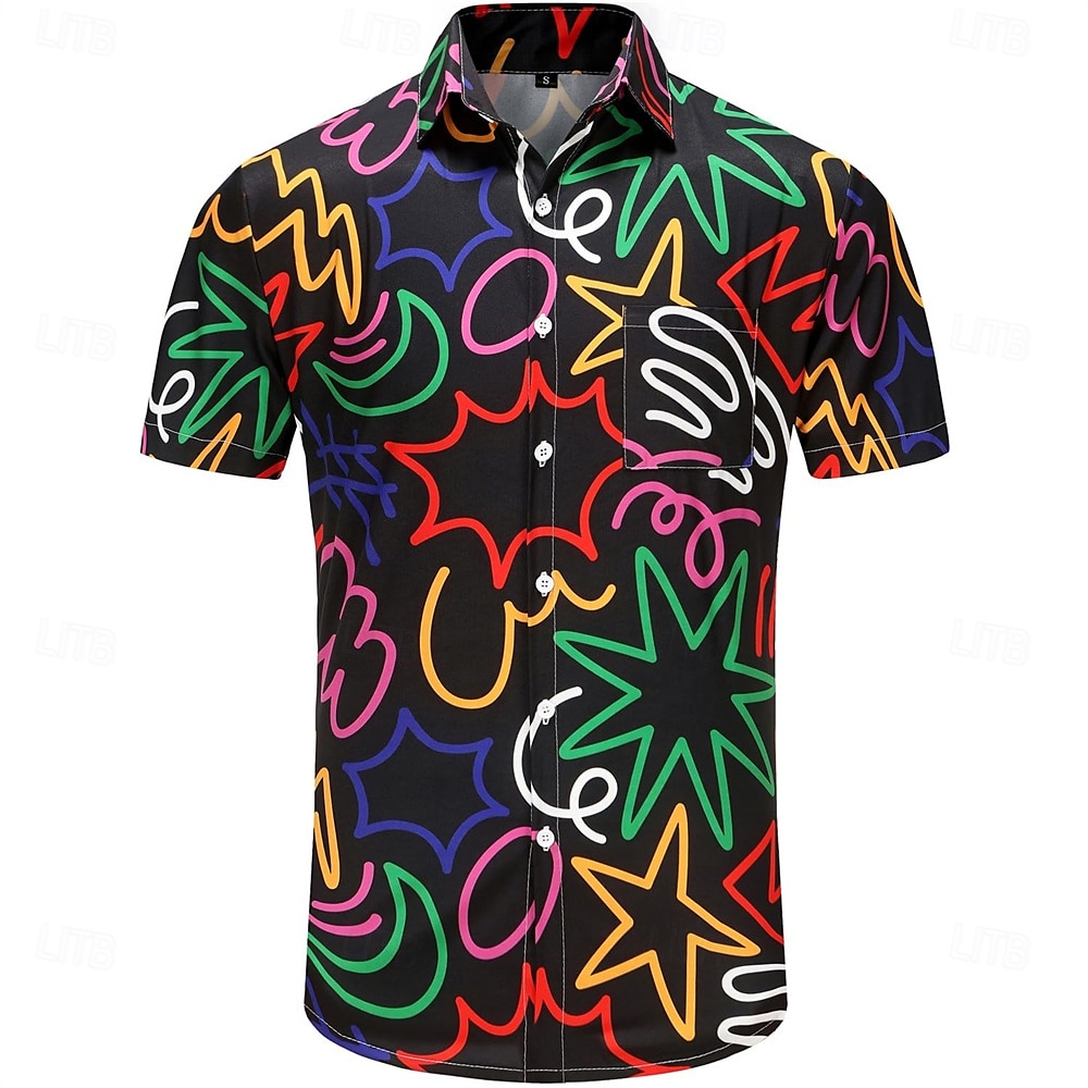 Retro Vintage 1970er Hemd Aloha-Hemd Hippie Disco Psychedelisch Herren Urlaub Party Pride Parade Erwachsene Hemd 2025 - $20.99 –P2