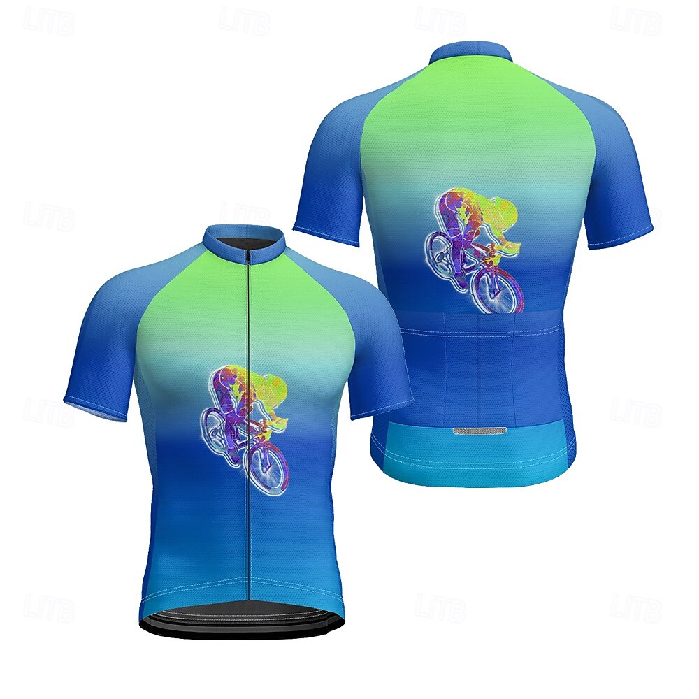 Homme Maillot Velo Cyclisme Manche Courte Cyclisme Tee-shirt Maillot avec 3 poches arrière VTT Vélo tout terrain Respirable Séchage rapide Conception anatomique Mèche Bleu Violet Vert Dégradé Des de 2025 ? $20.79 –P2