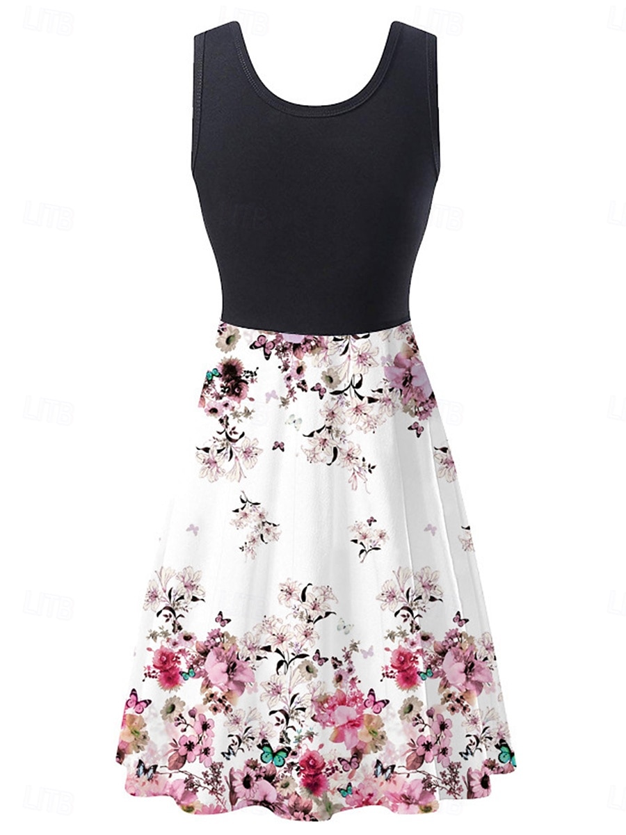 Women's Mini Dress Sundress A Line Dress Slip Dress Off The Shoulder Dress Vacation Casual Vacation Daily Regular Fit Floral Sleeveless Crew Neck Black And White Black White Pink Summer 2025 - $21.99 –P8