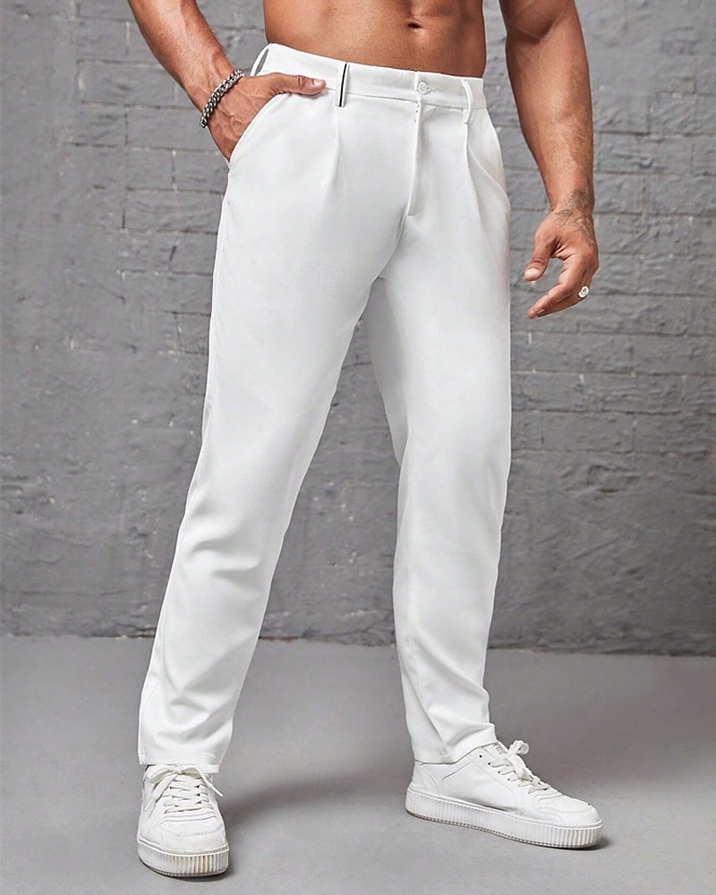 Hombre pantalones de traje Pantalones Chinos pantalones Pantalones plisados Botones Bolsillo Plano Comodidad Formal Fiesta Trabajo Moda Estilo clásico Caqui Claro Negro Microelástico 2025 - $23.99 -P1