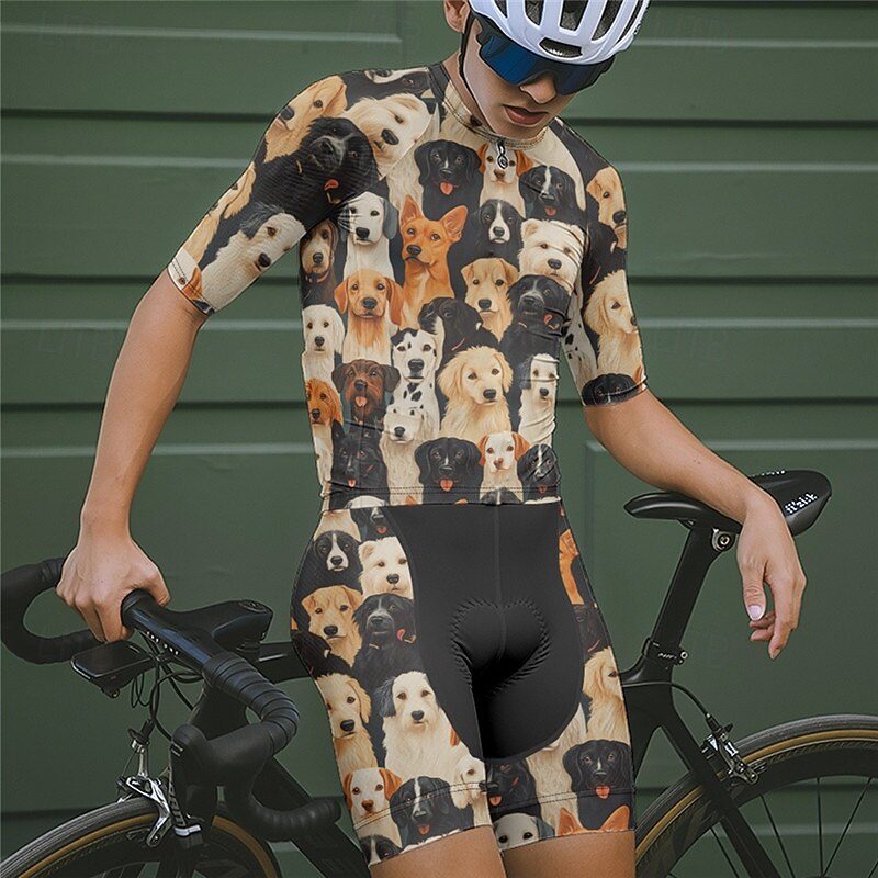 Men's Cycling Jersey with Shorts Dog Short Sleeve Bike Clothing Suit with 3 Rear Pockets Mountain Bike MTB Road Bike Cycling Front Zipper Sweat wicking Comfortable Breathable Sports Black Yellow Dark 2025 - $47.99 –P20
