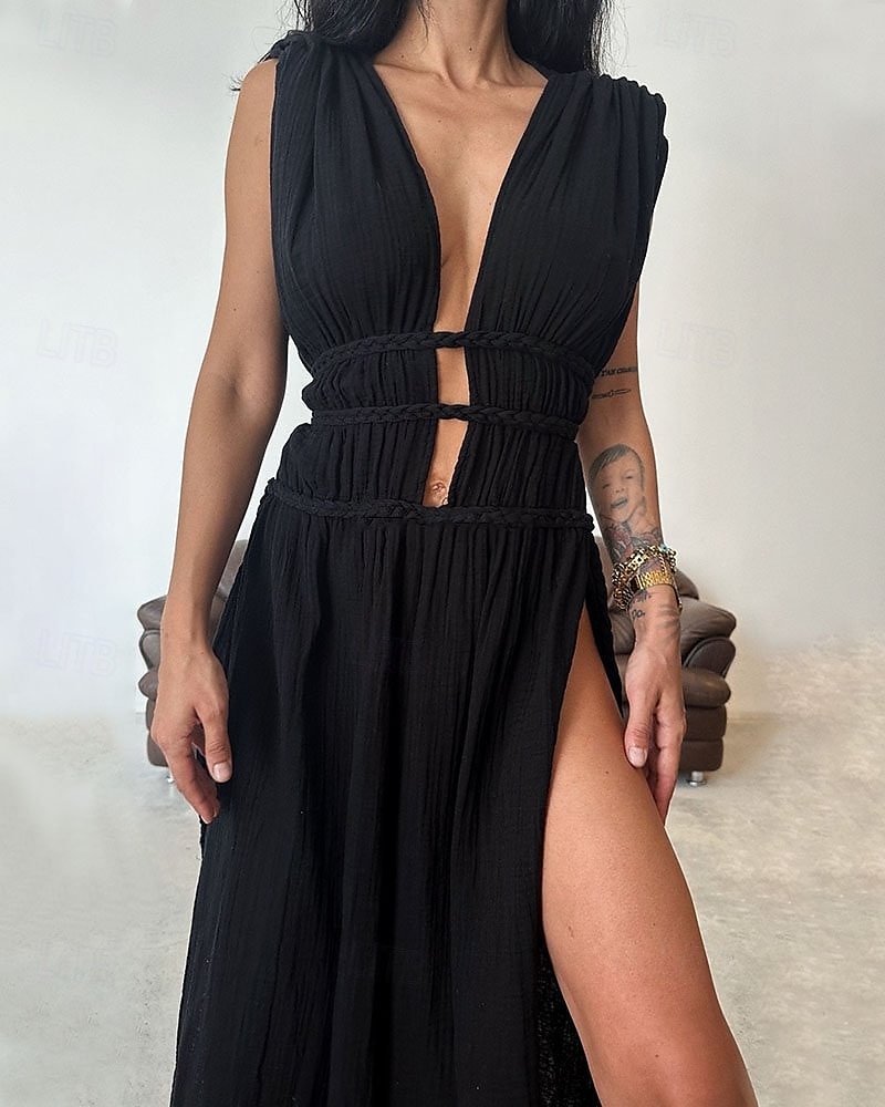 Pentru femei Rochie Lunga Rochie Maxi Rochii inspirate din in Rochie în carouri Rochie casual Rochie de vară Modă În aer liber Concediu Dată Fit regulat Simplu Fără manșon În V Negru Maro Bej Var 2025 - $36.99 –P9