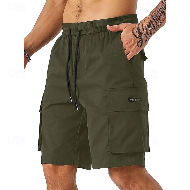 Homens Bermuda Cargo Calção Shorts de verão Com Cordão Cintura elástica Bolso multi Tecido Conforto Vestível Comprimento do joelho Ao ar livre Esporte Diário Moda Casual Preto Verde Claro de 2025 por $18.99 –P10
