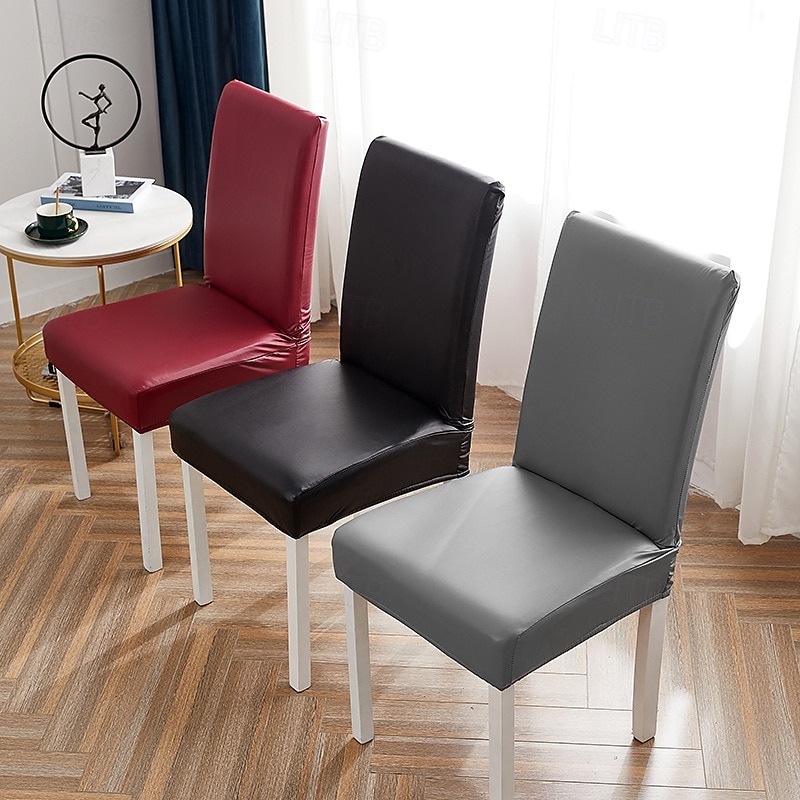 1/2/4/6 pz. Coprisedia in pelle PU impermeabile antiolio, coprisedia da pranzo elasticizzato, coprisedile tinta unita per soggiorno, cucina, casa del 2025 a $25.99 –P7