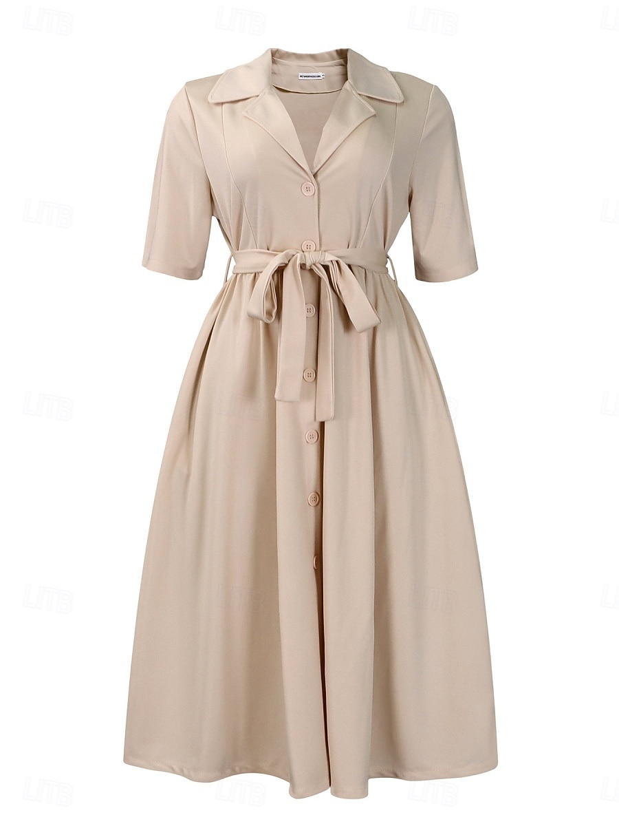 Damen Midikleid blusenkleid A Linie Kleid Elegant Ausgefallene Arbeit Regular Fit Glatt Halbe Ärmel Hemdkragen Rote Königliches Blau Aprikose Sommer 2026 - $41.99 –P8