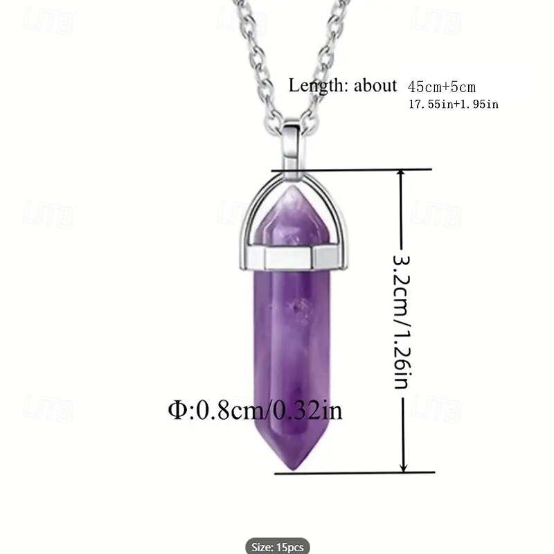 Colar com pingente de cristal de 16 peças, coluna hexagonal de ametista, fio trançado de mau olhado, colar com pingente de árvore da vida de 2025 por $33.99 –P3