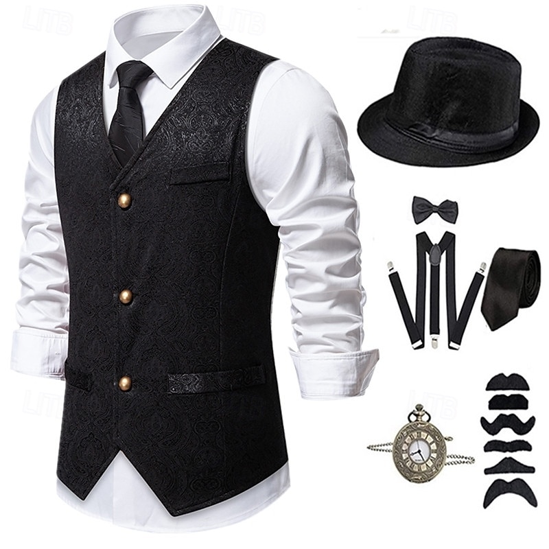 Anni 1920 Ispirato al vintage Il grande Gatsby Costume da festa Mascherata Set di accessori Senza maniche Stampa Senza colletto Costume Per uomo Halloween Festa & Sera Casual Quotidiano Cravatta del 2026 a $51.99 –P1