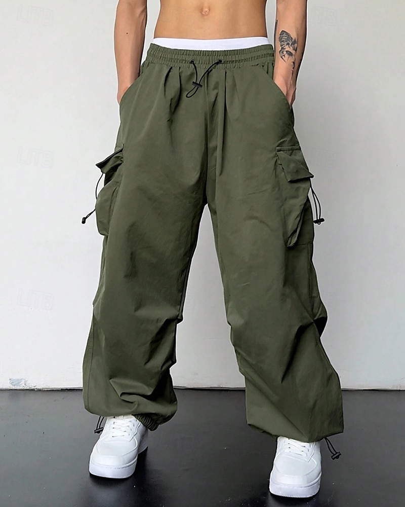 Homens Calças Cargo Calças Com Cordão Cintura elástica Bolso multi Tecido Vestível Diário Ao ar livre Acampar e Caminhar Moda Clássico Azul Verde Claro de 2026 por $32.99 –P12