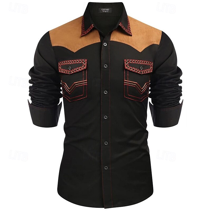 Herren Hemd Sommerhemd Freizeithemd Knopfhemd Hellkaki Schwarz Rote Marineblau Blau Langarm Farbblock Revers Urlaub Hawaiianisch Button-Down Bekleidung Baumwollmischung Mode Lässig Bequem 2025 - $47.99 –P1