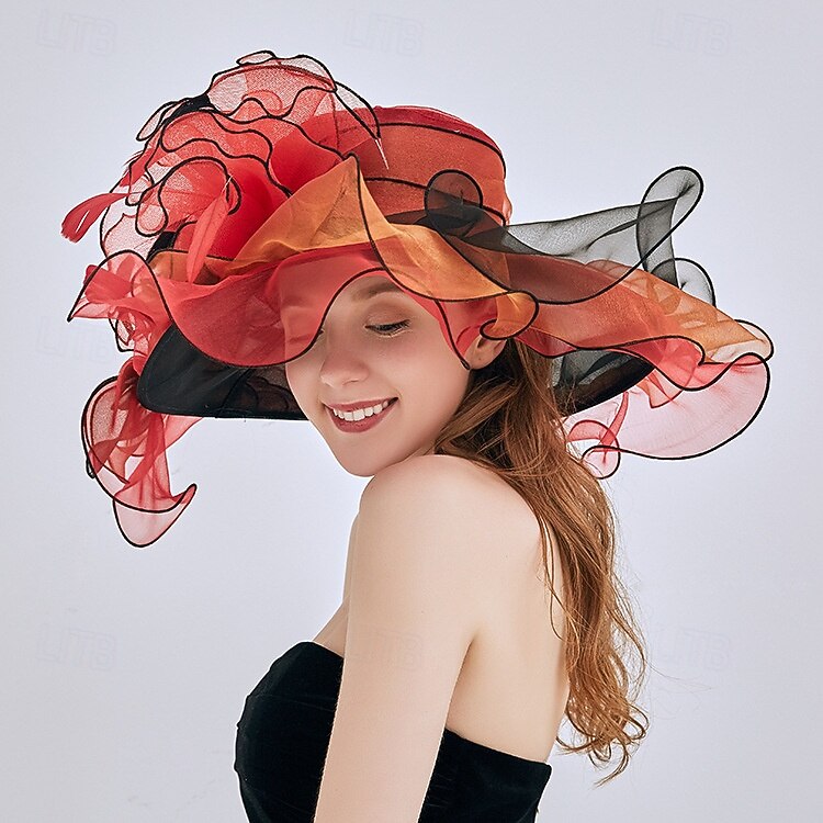hattar Organza Solhatt Kvällsfest Helgdag Tebjudning cocktail Elegant Vintage söt stil Med Blomma Hårbonad Huvudbonader 2026 - $43.99 –P2