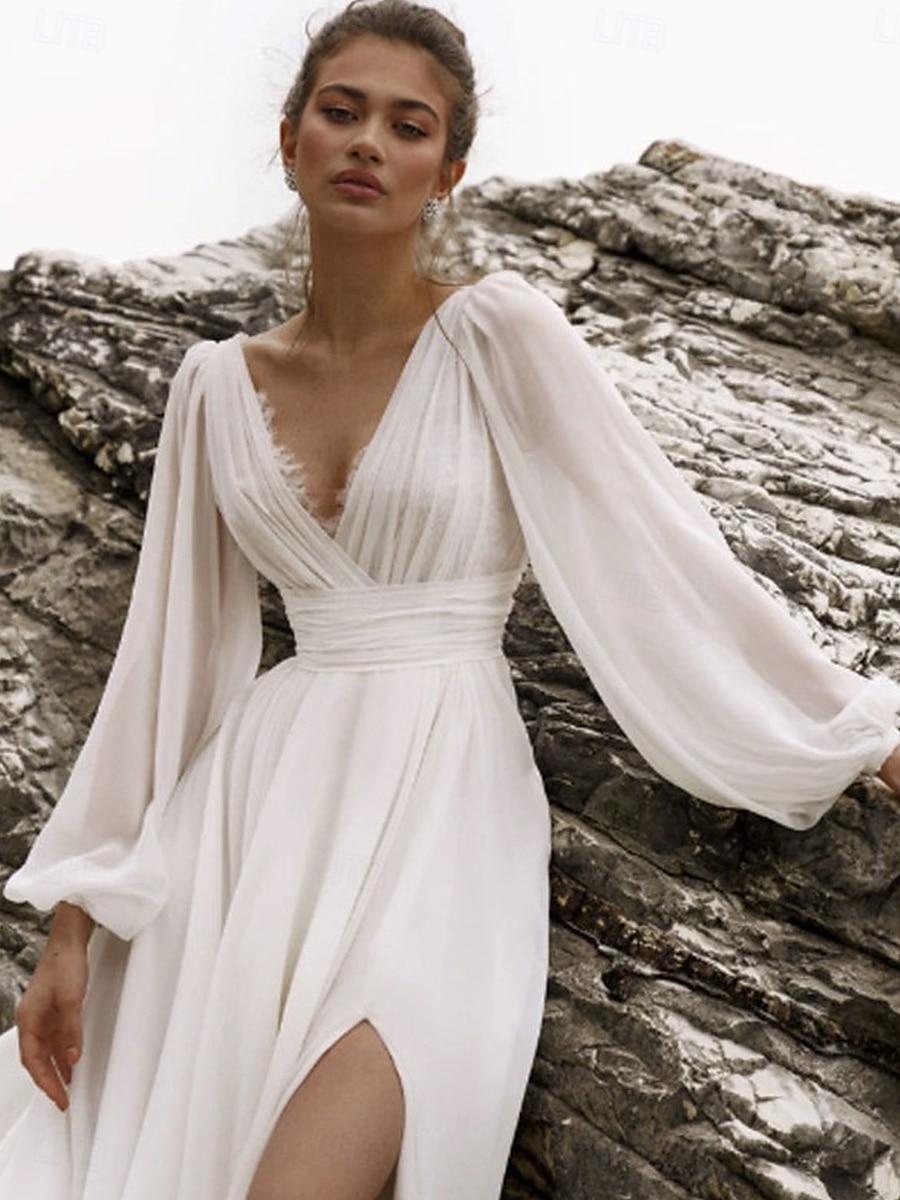 Abiti da sposa Linea-A A V Cinghie Regolari Strascico da cappella Tulle Abiti da sposa Con A pieghe Con ruche 2025 del 2025 a $180.99 –P2