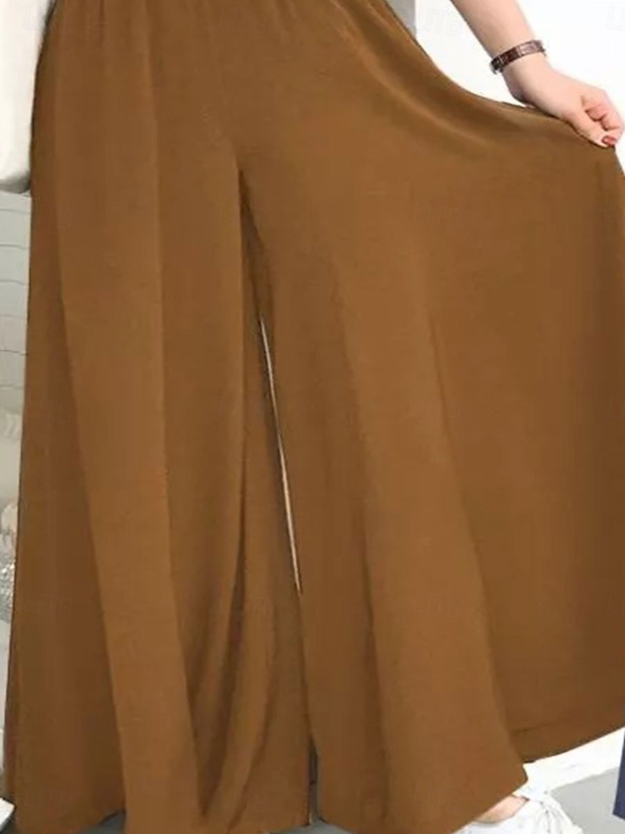 Women's Culottes Wide Leg Chinos Fashion Streetwear Full Length High Waist Plain Elastic Waistband Comfy Soft Comfortable Micro-elastic Outdoor Street Camel Robin's Egg Blue Black Summer Spring 2025 - $18.99 –P4